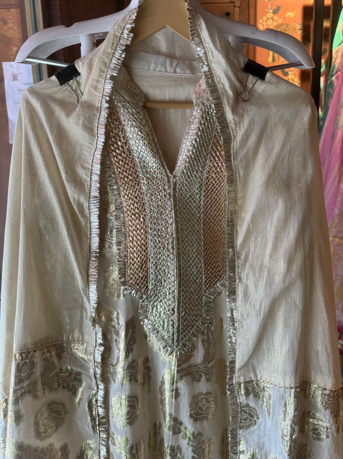 Pure Mul cotton shimmer jacquard shirt with gotta work done on the neckline