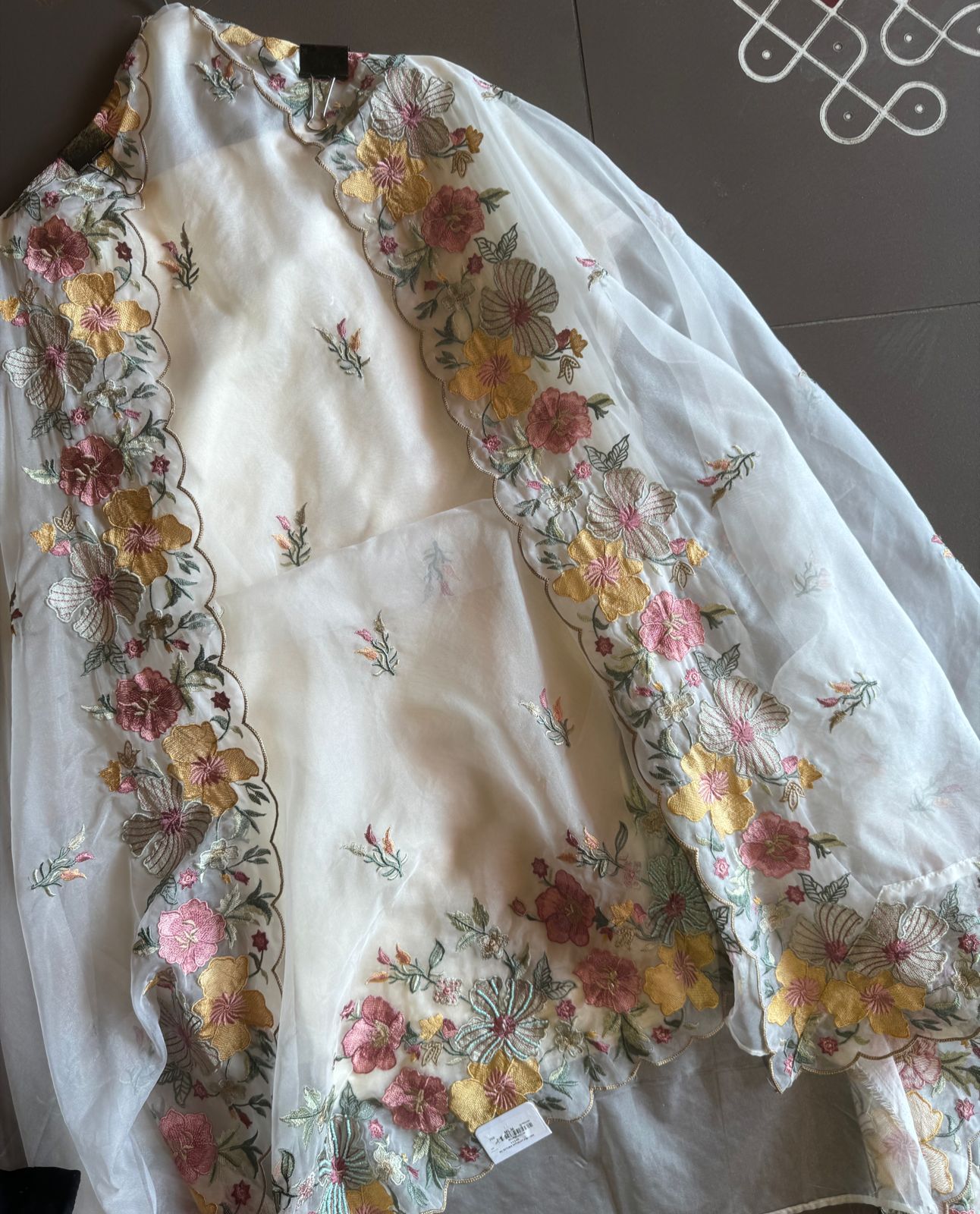 Pure organza shirt unstitched shirt with Floral thread embroidery on the daaman