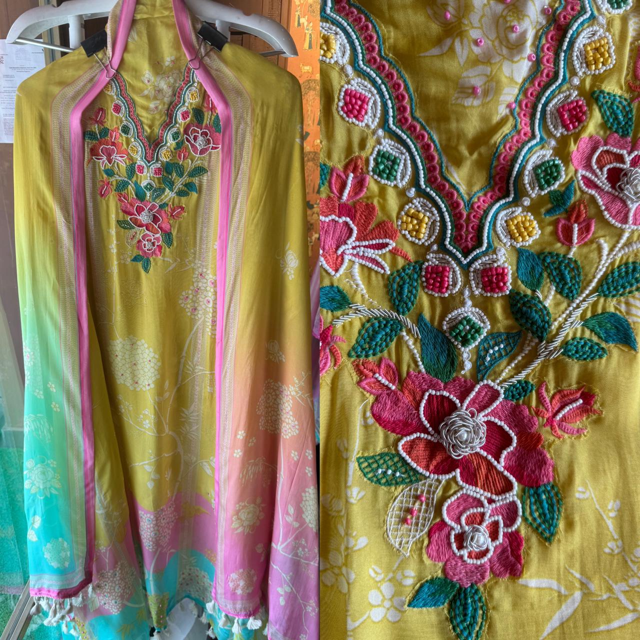 Soft organza digital printed shirt floral print , the shirt is Tri colour (Summerish colours)