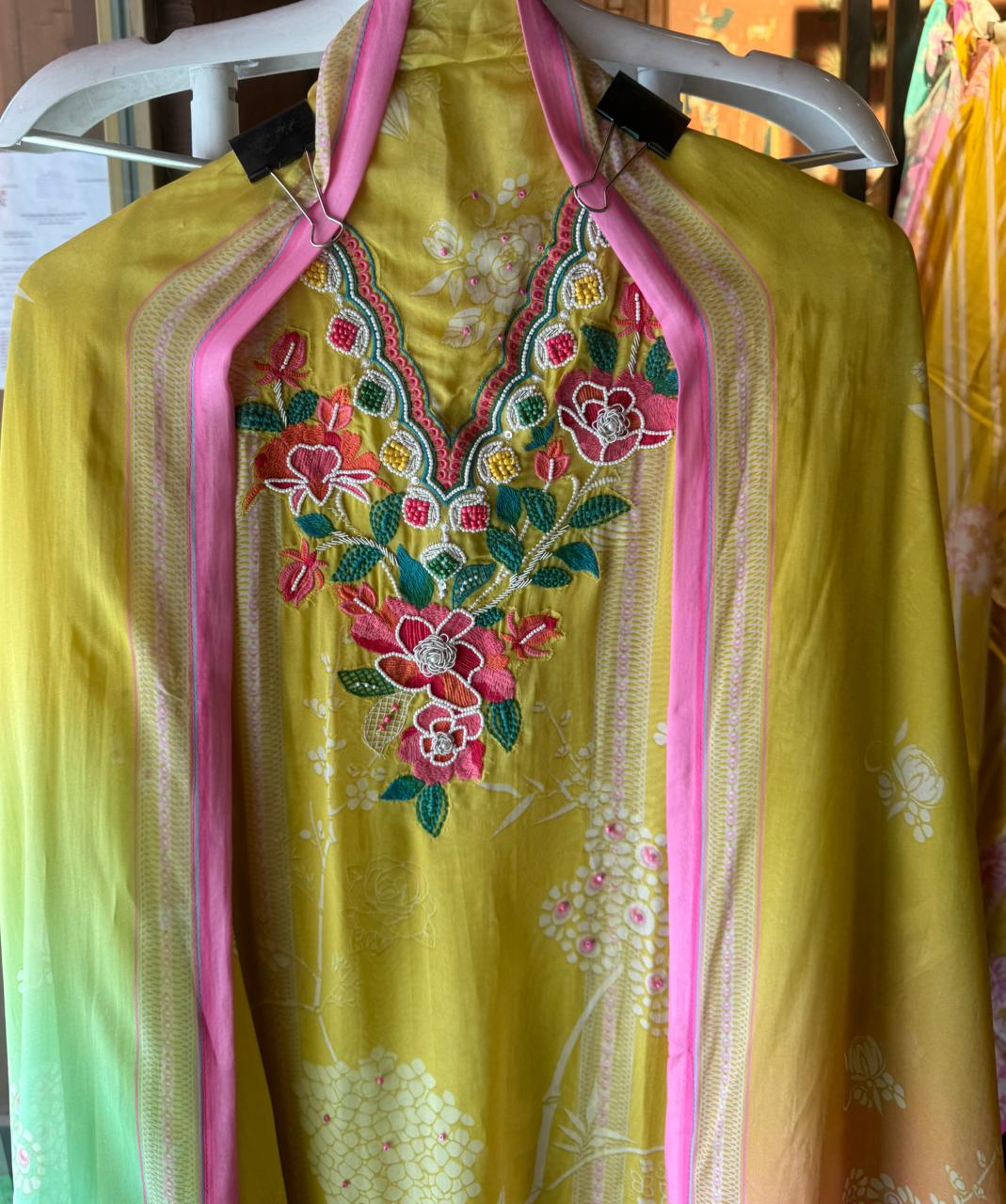 Soft organza digital printed shirt floral print , the shirt is Tri colour (Summerish colours)