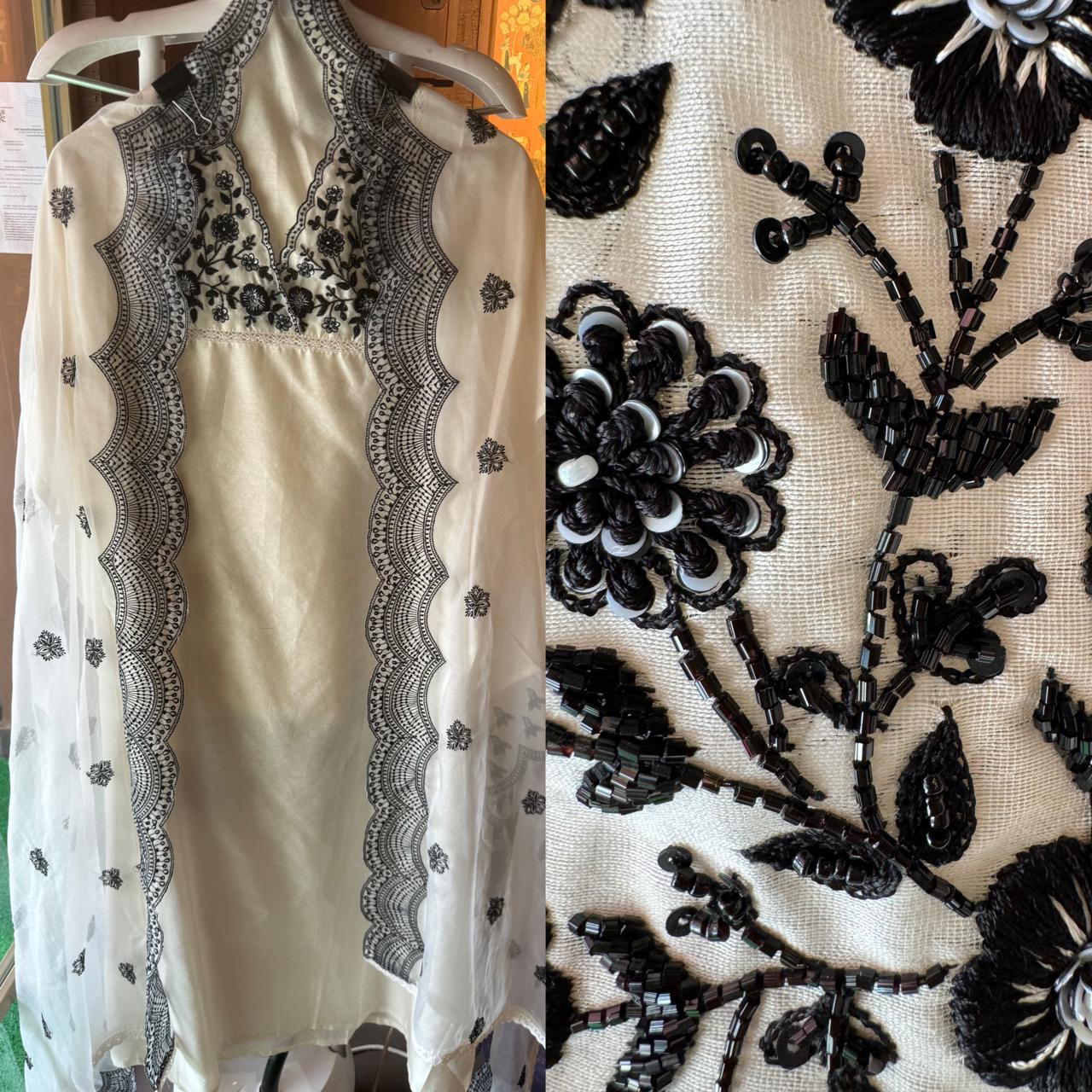 Pure chanderi Full size Unstitchef shirt With designer V neckline with nalki