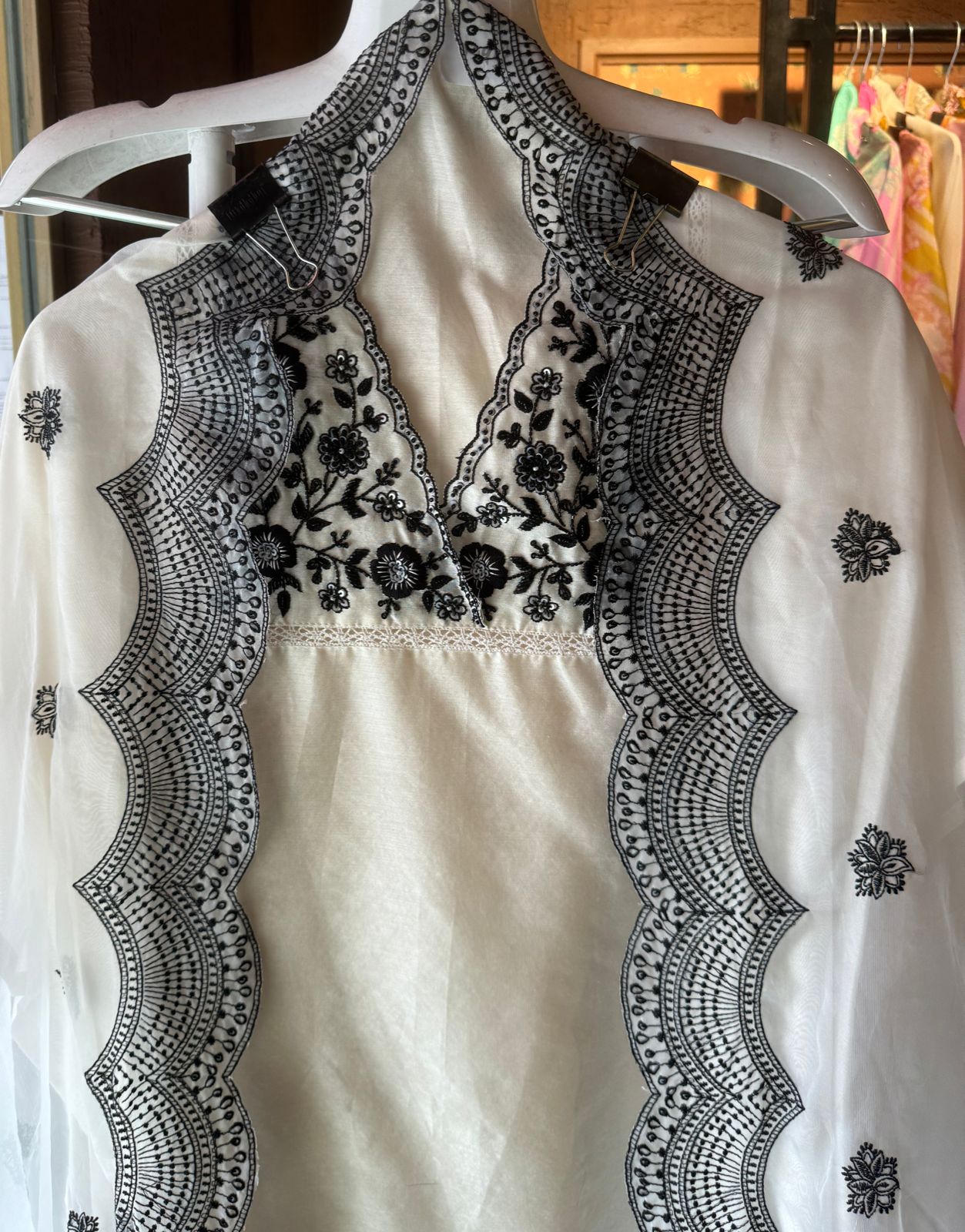 Pure chanderi Full size Unstitchef shirt With designer V neckline with nalki