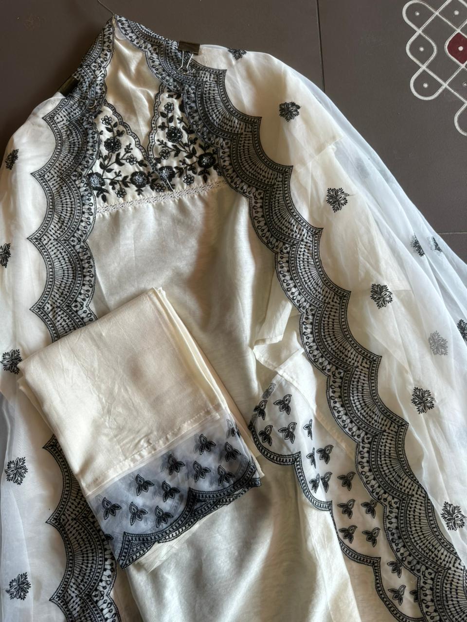 Pure chanderi Full size Unstitchef shirt With designer V neckline with nalki