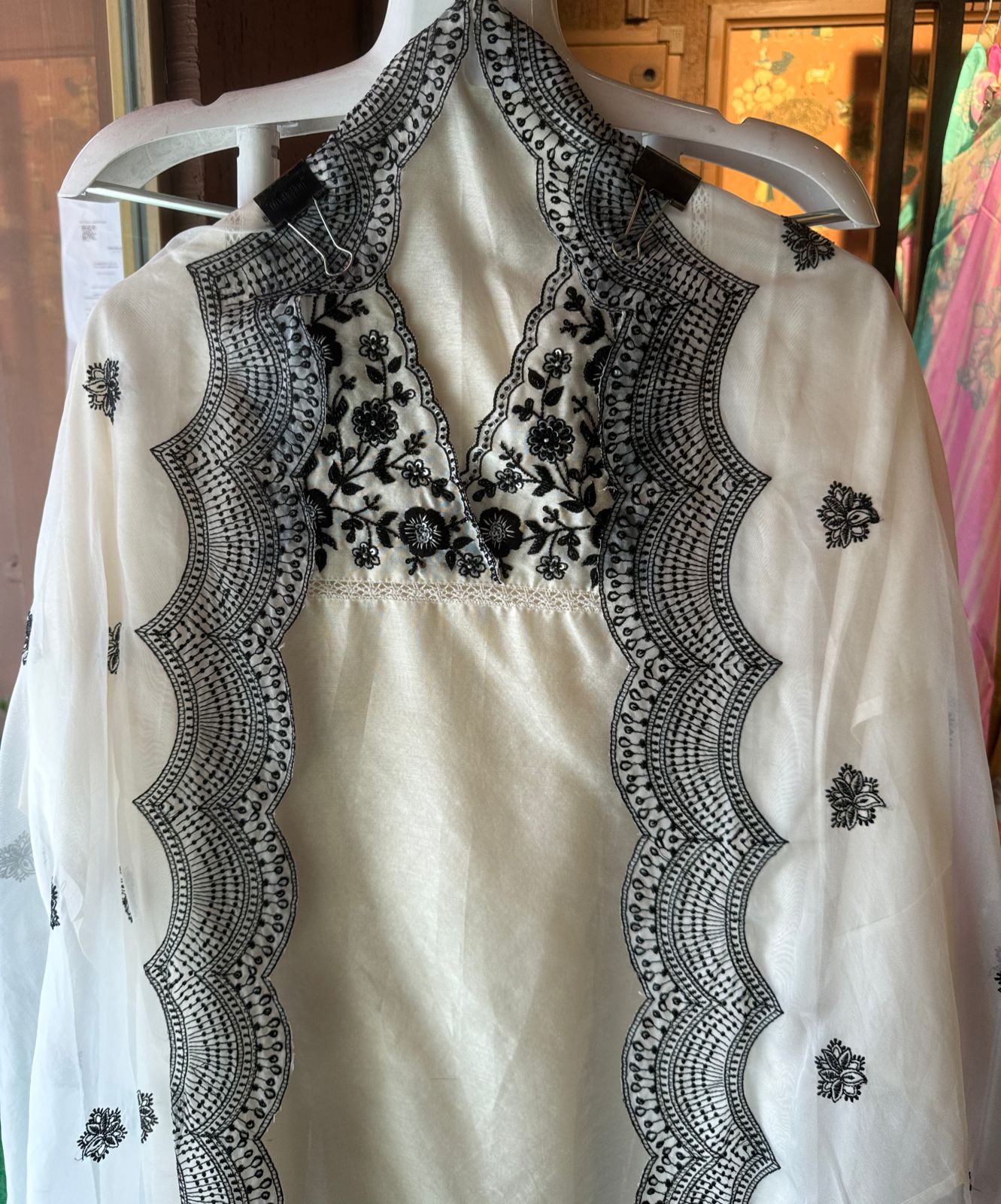 Pure chanderi Full size Unstitchef shirt With designer V neckline with nalki
