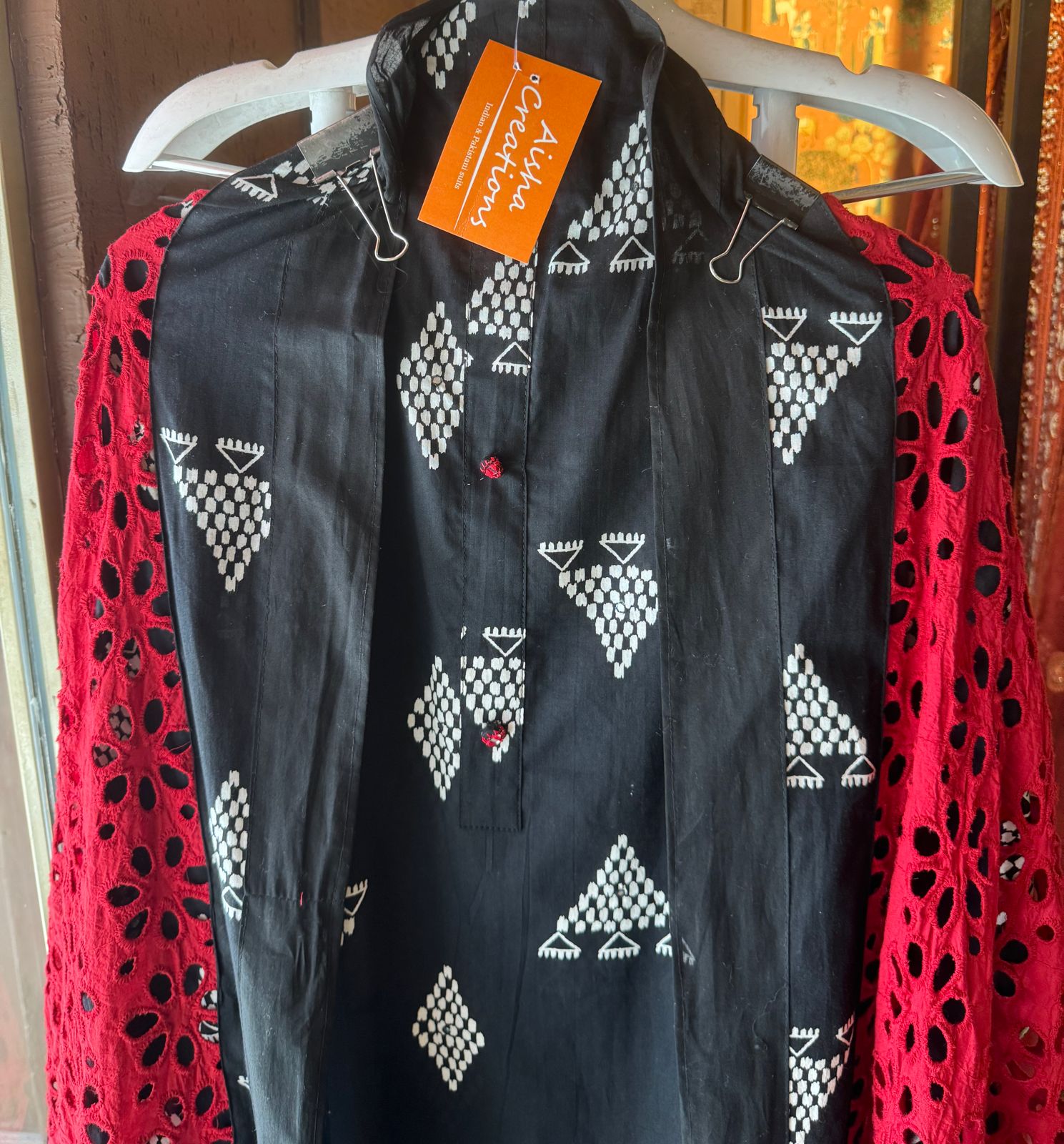 Pure organic cotton shirt (Unstitched) with Batik print on the shirt front and back with Patti design