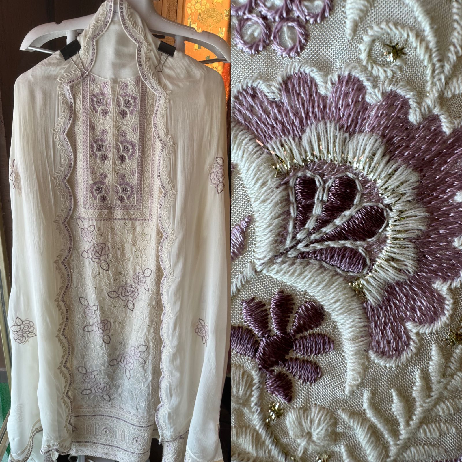 Soft organza Heavily thread embroidered Shirt concept inspired from the Pakistani embroideries