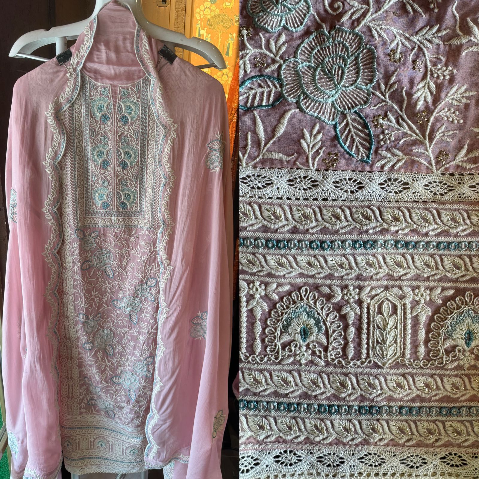 Soft organza Heavily thread embroidered Shirt concept inspired from the Pakistani embroideries