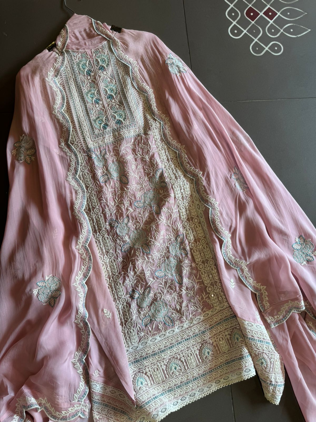 Soft organza Heavily thread embroidered Shirt concept inspired from the Pakistani embroideries