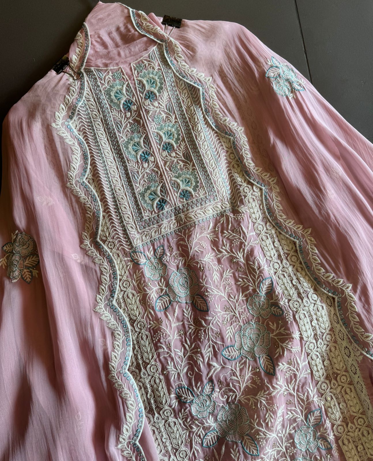 Soft organza Heavily thread embroidered Shirt concept inspired from the Pakistani embroideries