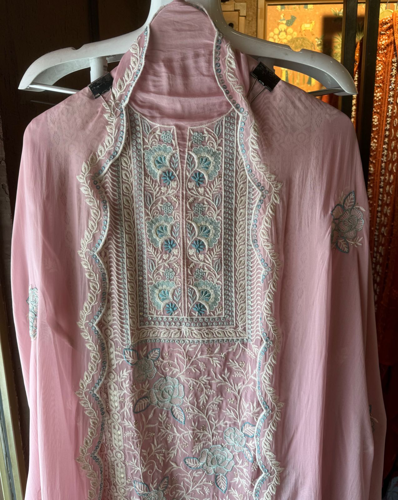 Soft organza Heavily thread embroidered Shirt concept inspired from the Pakistani embroideries