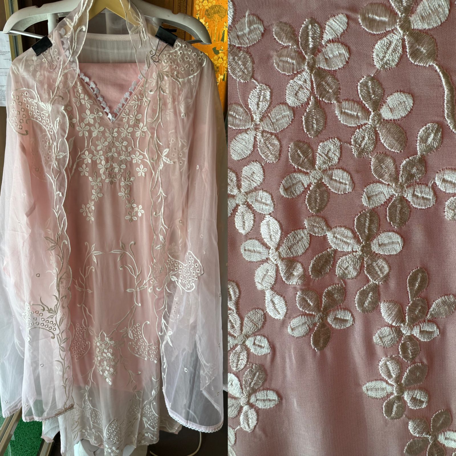 Beautiful thread embroidered semi stitched Suit With Complete Kadhai done