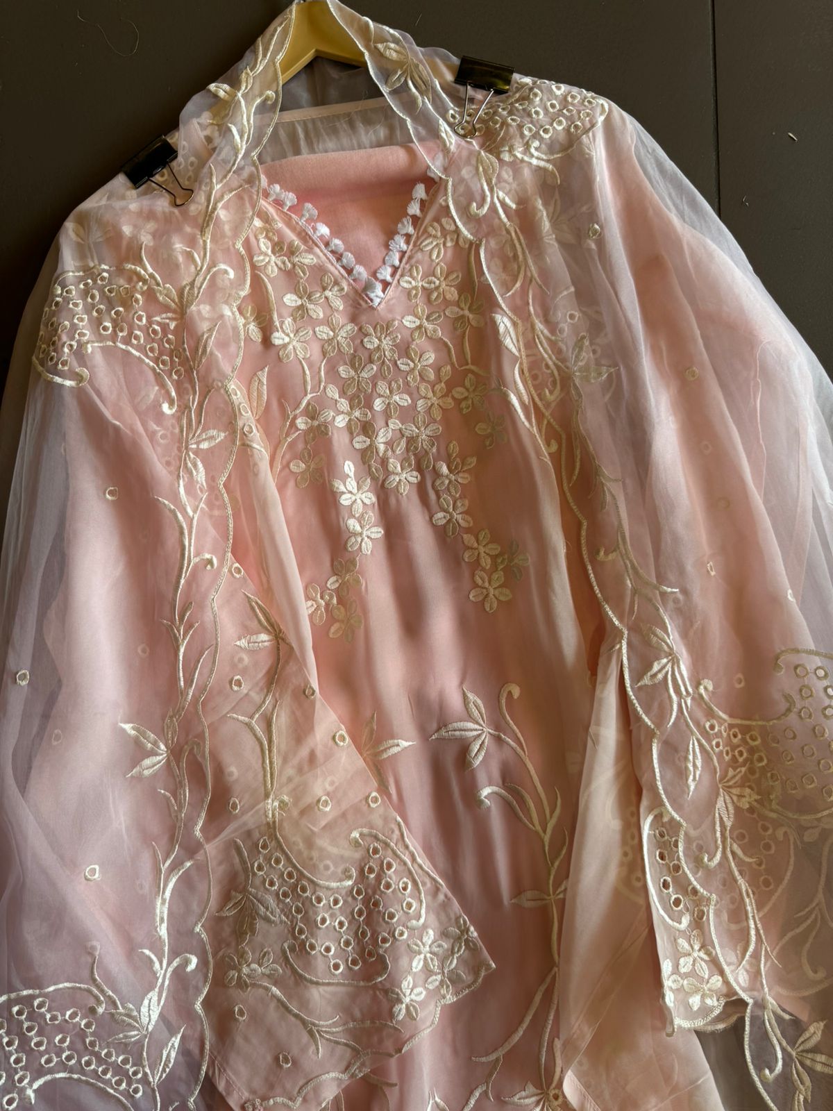 Beautiful thread embroidered semi stitched Suit With Complete Kadhai done