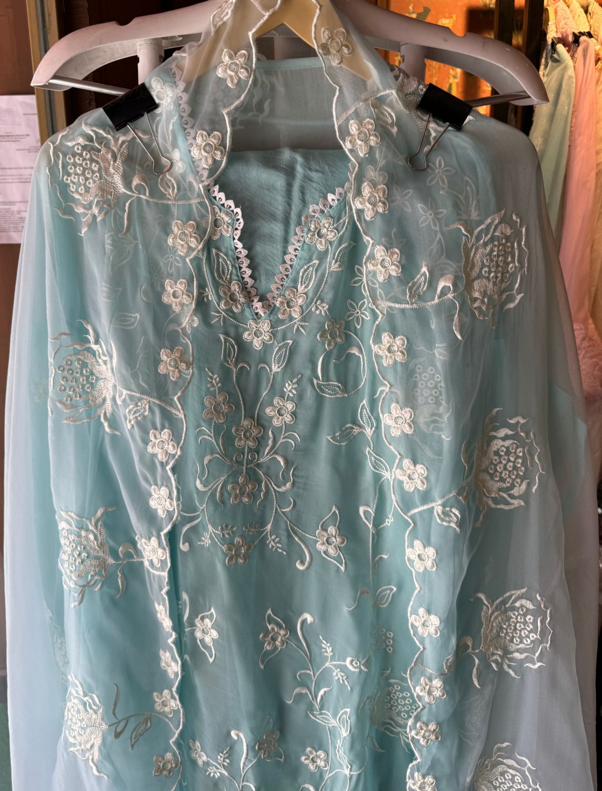 Beautiful thread embroidered semi stitched Suit With Complete Kadhai done