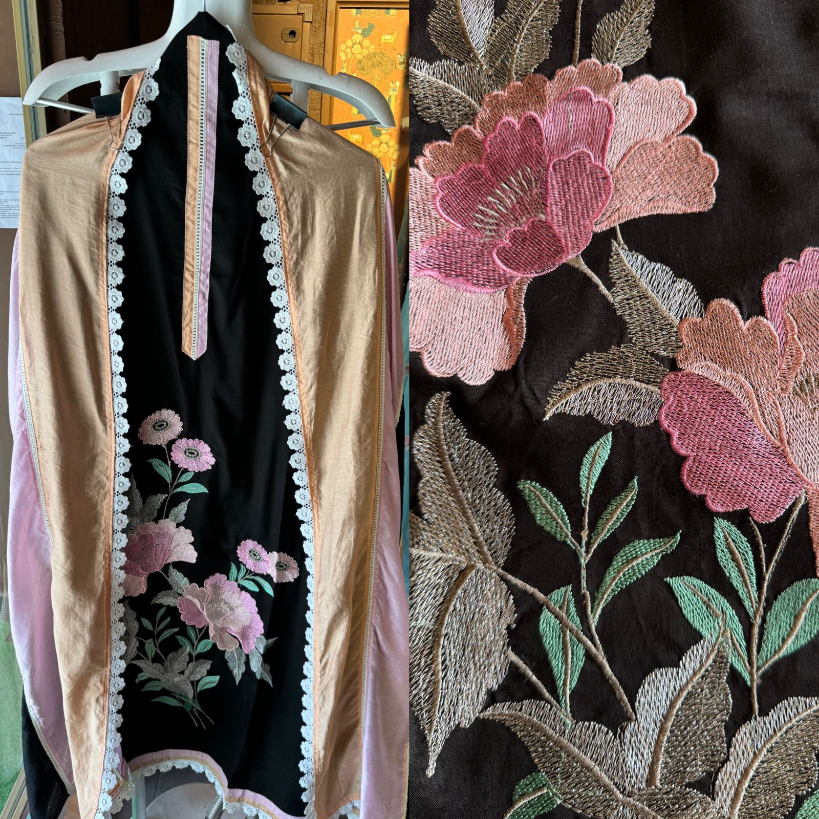 Soft cotton Unstitched suits with floral thread embroidered concept.