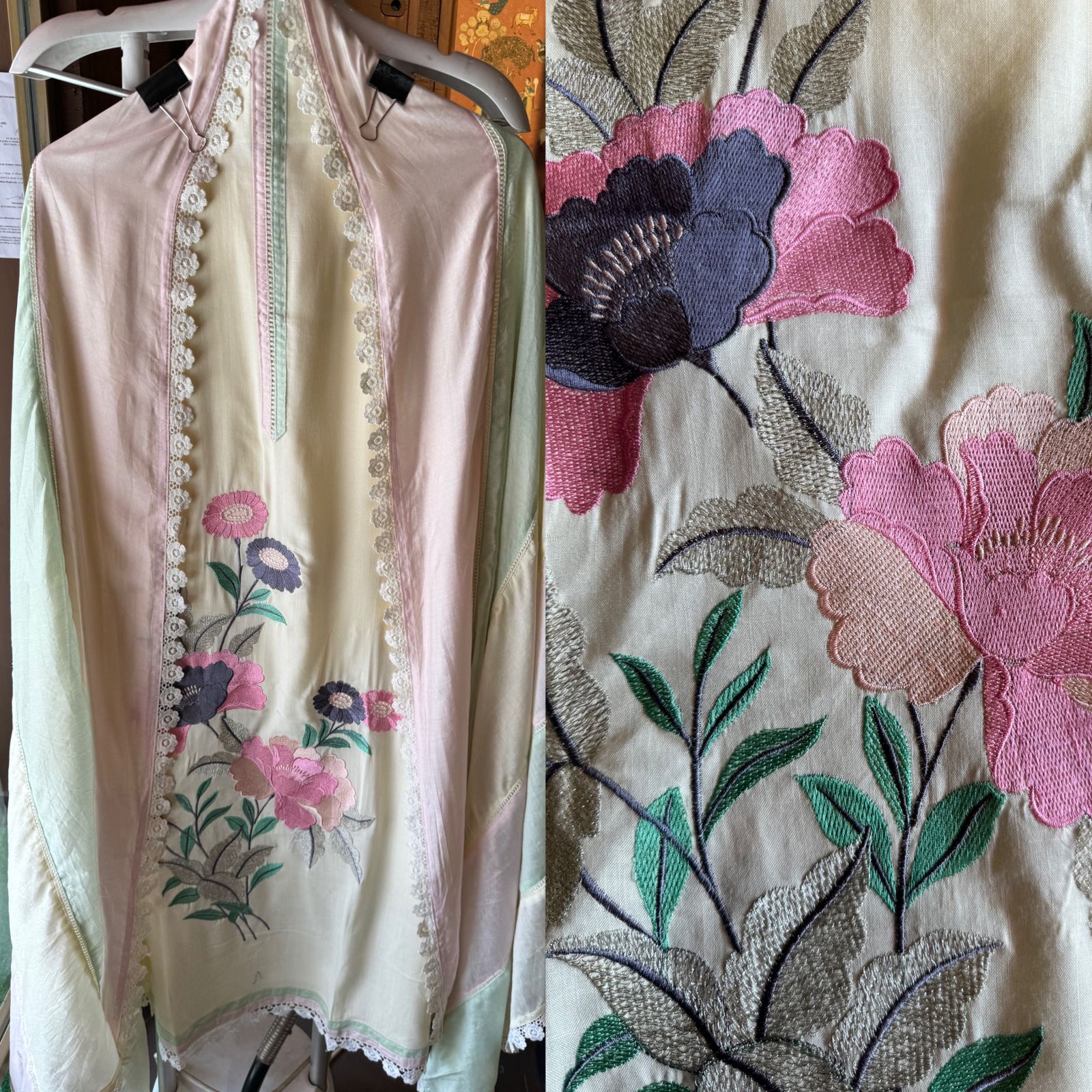 Soft cotton Unstitched suits with floral thread embroidered concept.