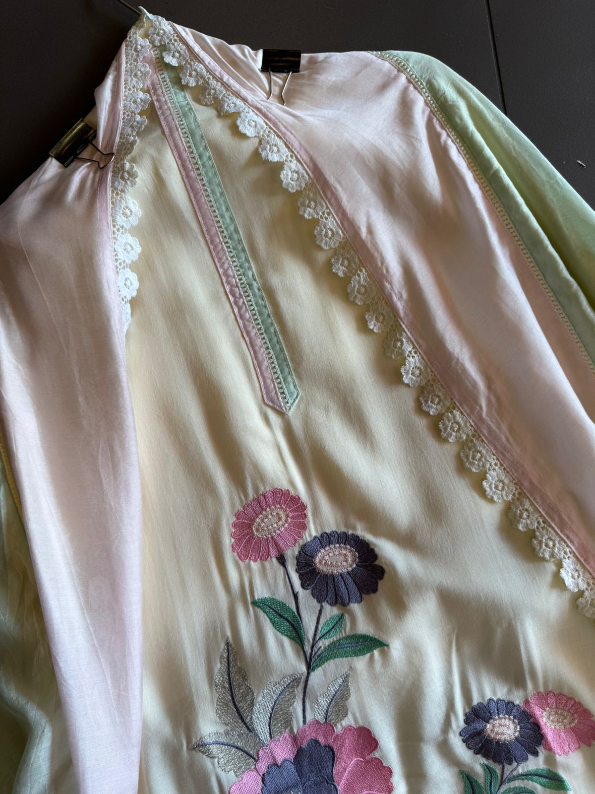 Soft cotton Unstitched suits with floral thread embroidered concept.