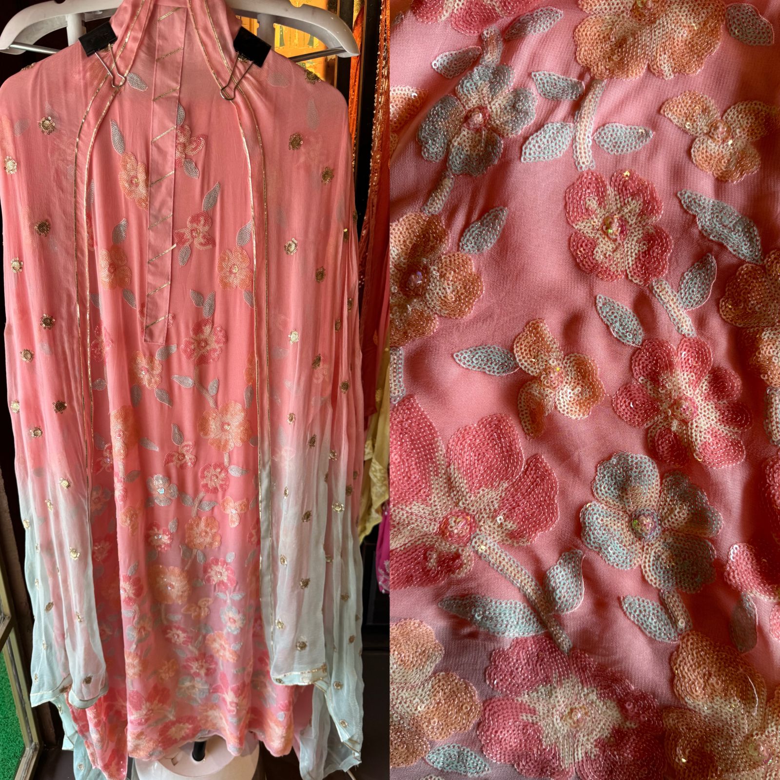 Pure lightweight Georgette shirt with heavily embroidered thread work