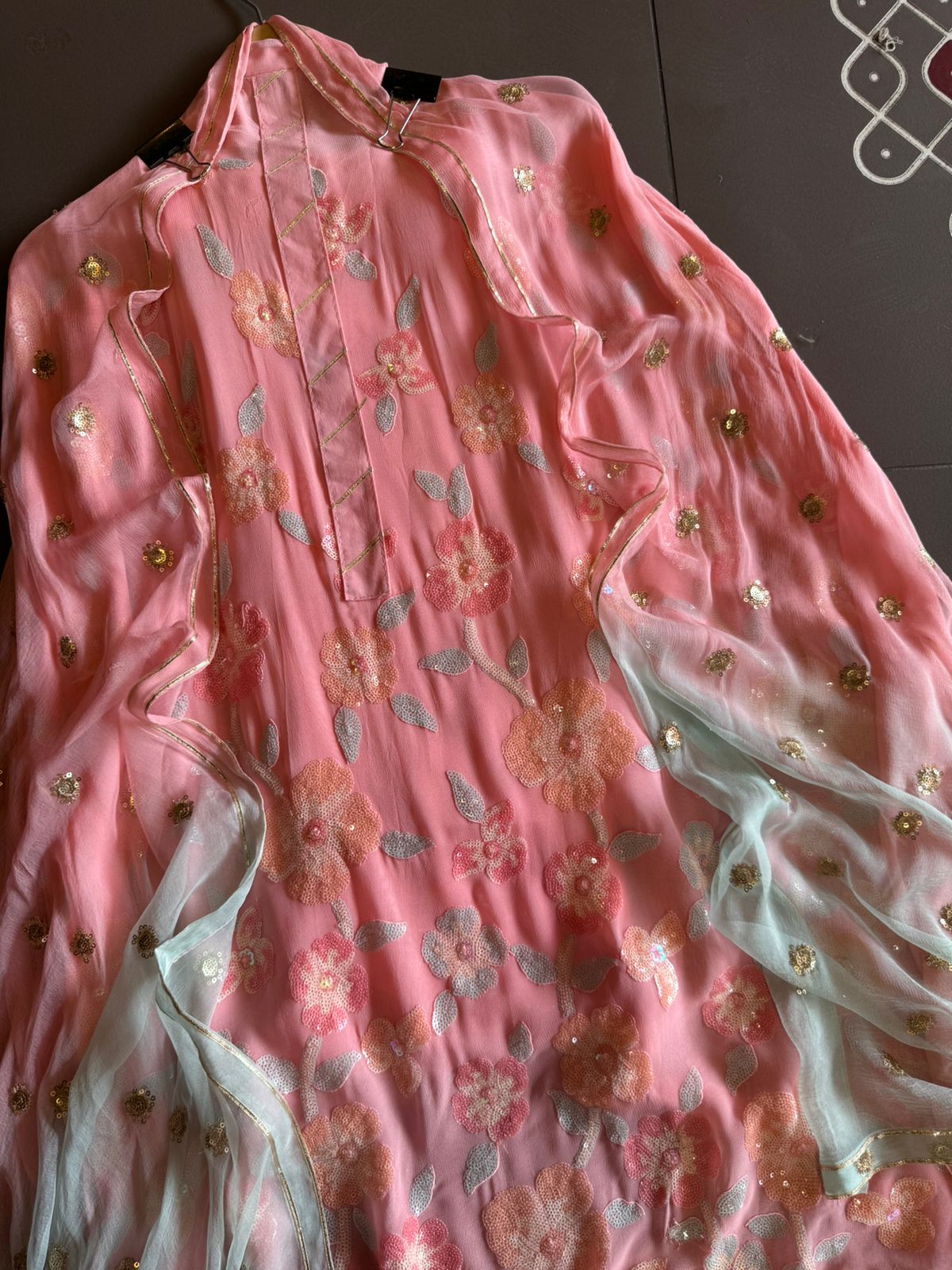 Pure lightweight Georgette shirt with heavily embroidered thread work