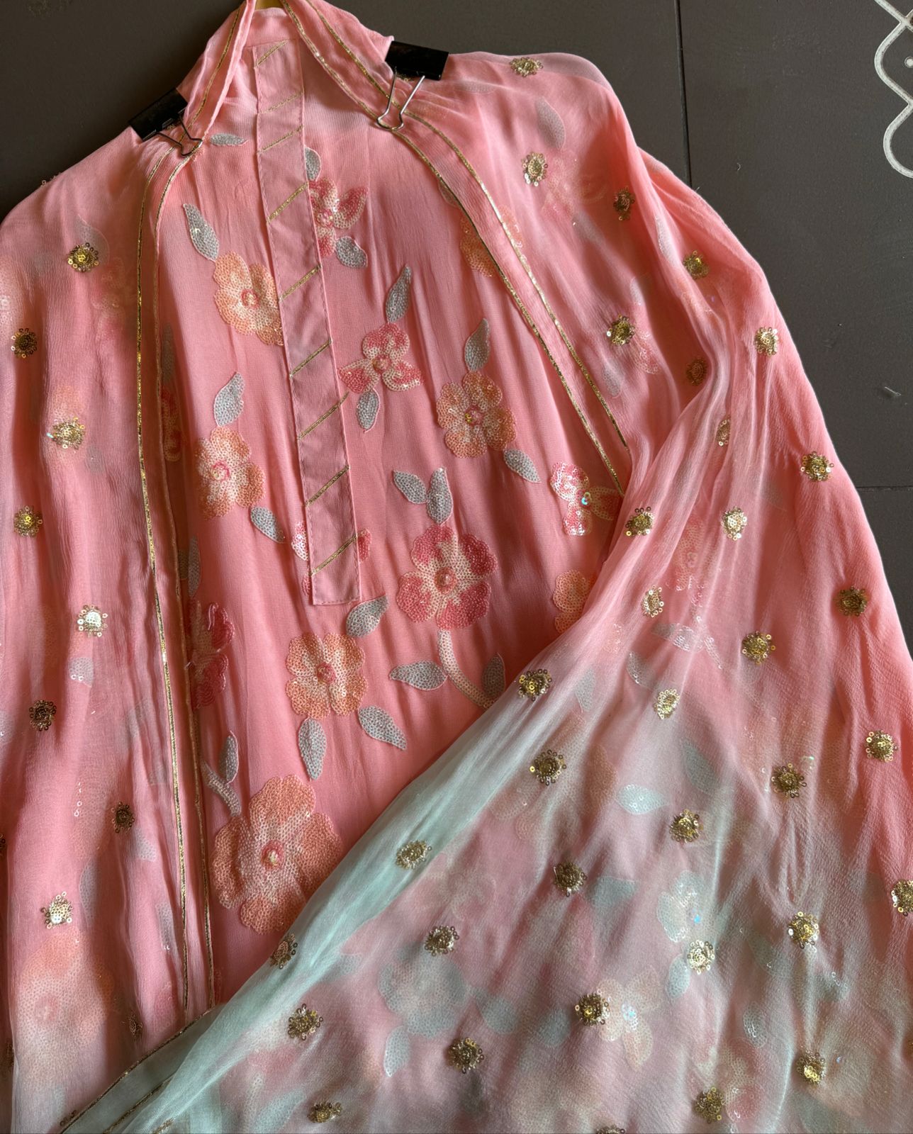 Pure lightweight Georgette shirt with heavily embroidered thread work