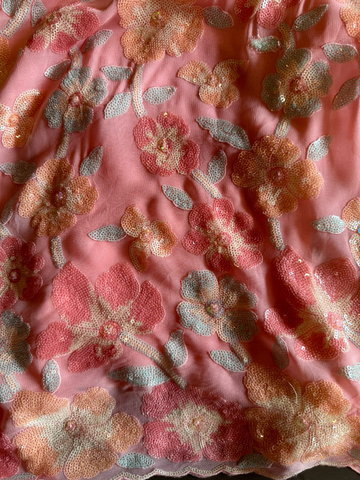 Pure lightweight Georgette shirt with heavily embroidered thread work