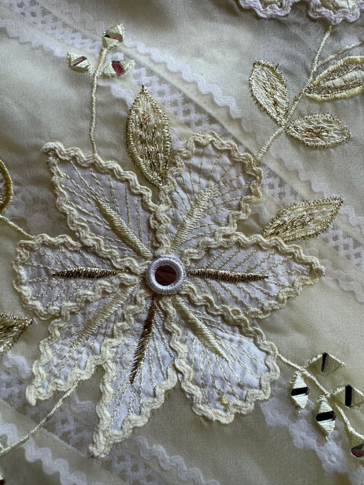 Soft organza unstitched suits with heavy crochia lace work detailings on the shirt