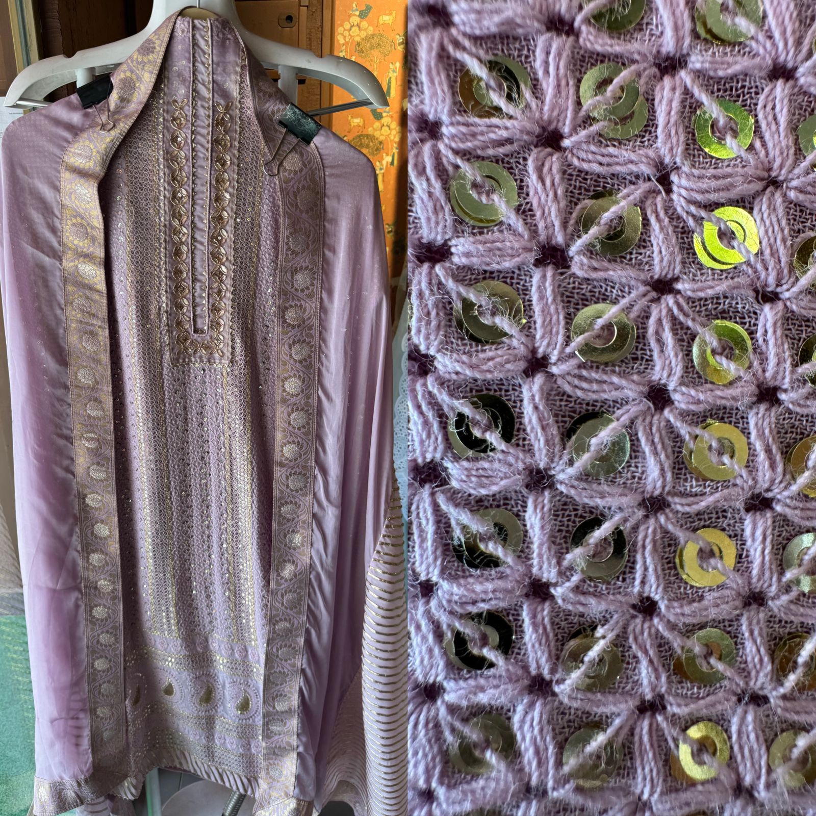 Soft and pure Georgette lakhnavi embroidered shirt with sequence and zari work