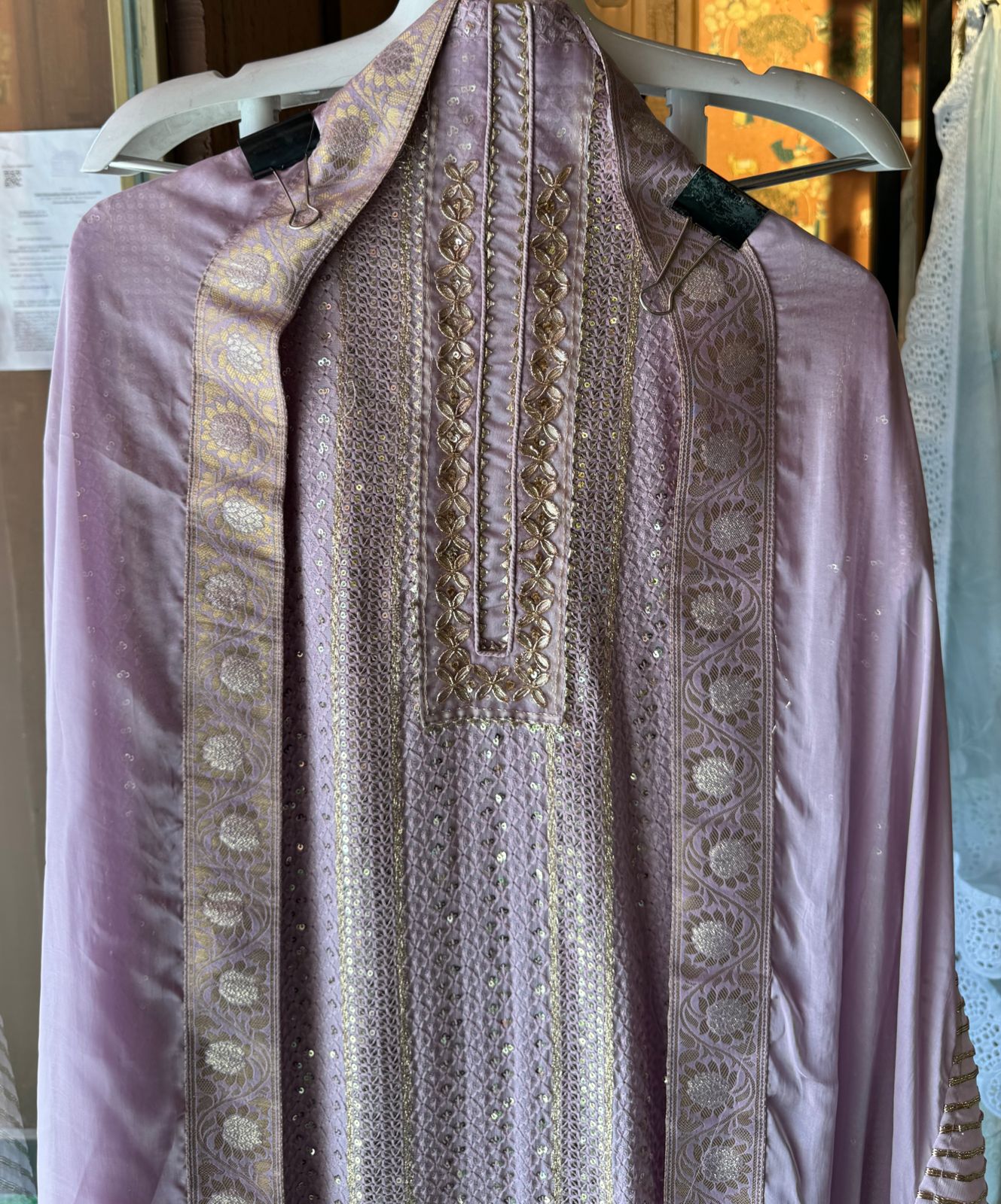 Soft and pure Georgette lakhnavi embroidered shirt with sequence and zari work