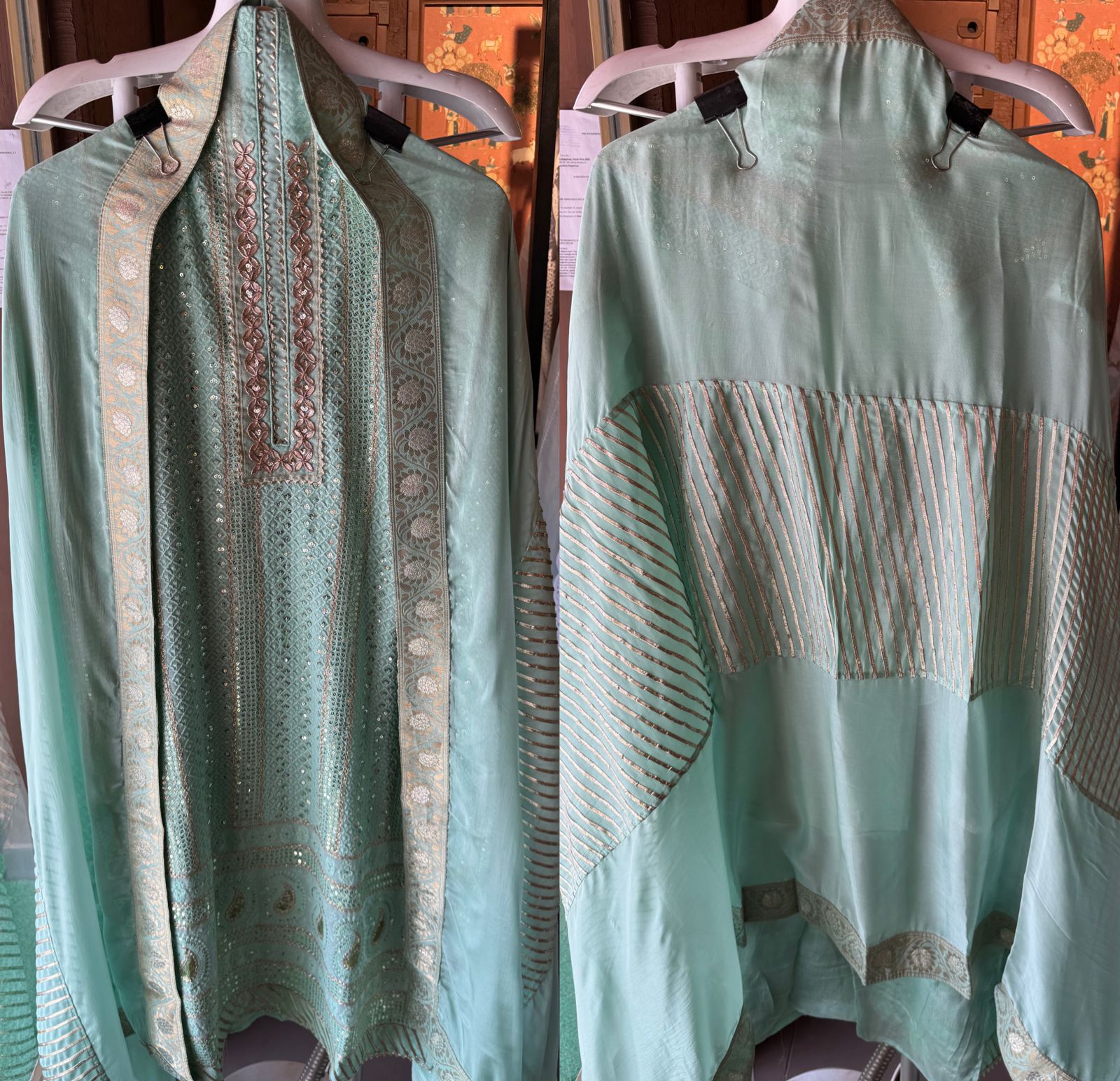 Soft and pure Georgette lakhnavi embroidered shirt with sequence and zari work
