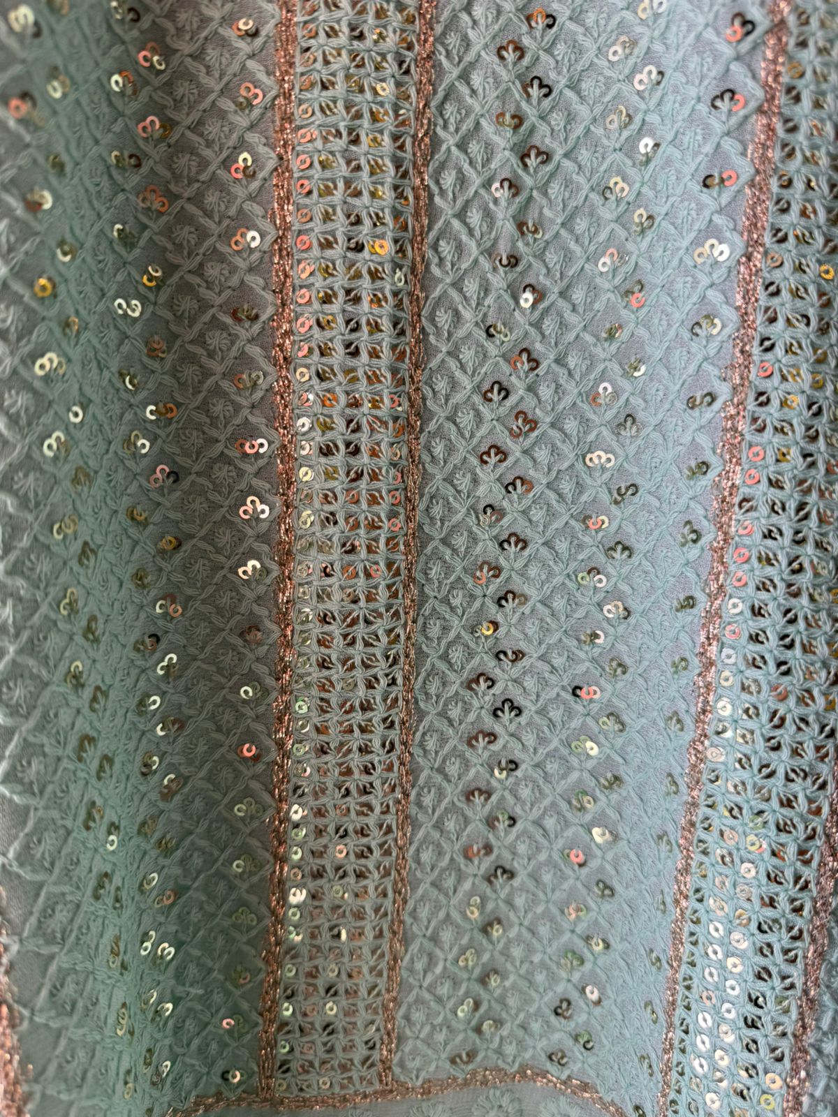 Soft and pure Georgette lakhnavi embroidered shirt with sequence and zari work