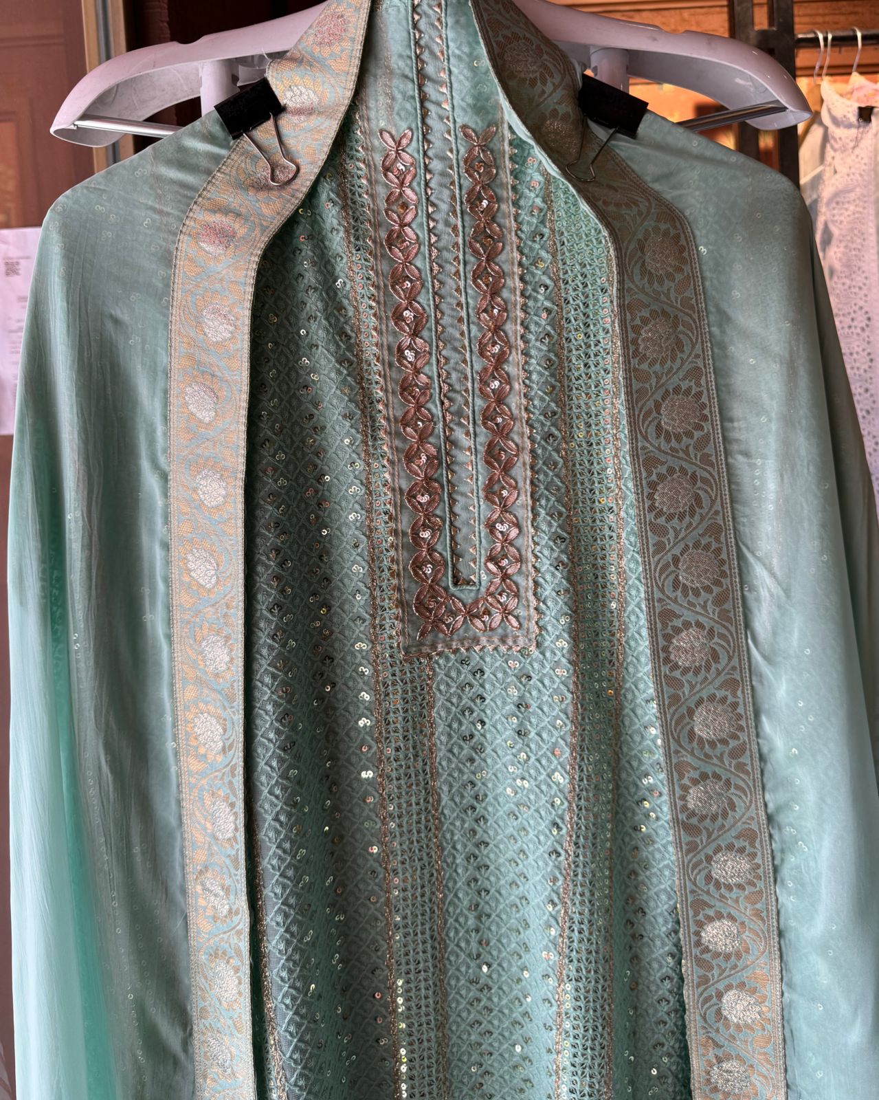 Soft and pure Georgette lakhnavi embroidered shirt with sequence and zari work