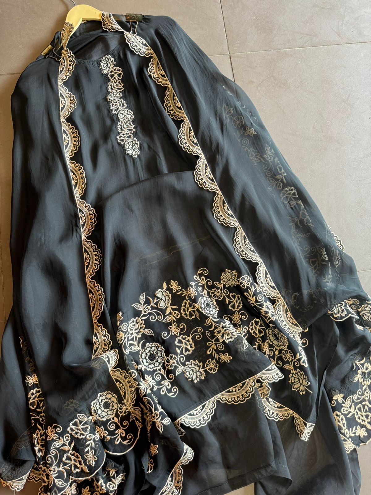 Soft organza unstitched full size Shirt with beautiful thread embroidered concept with neck Patti