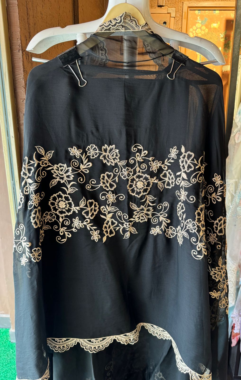 Soft organza unstitched full size Shirt with beautiful thread embroidered concept with neck Patti