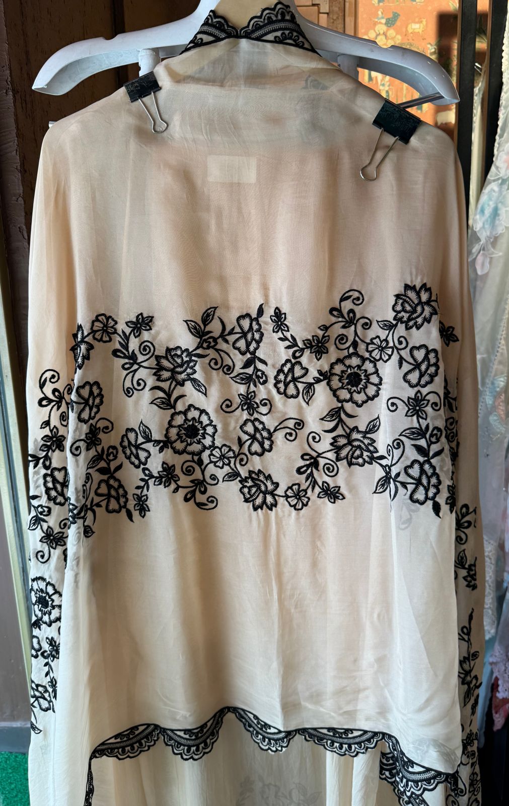 Soft organza unstitched full size Shirt with beautiful thread embroidered concept with neck Patti