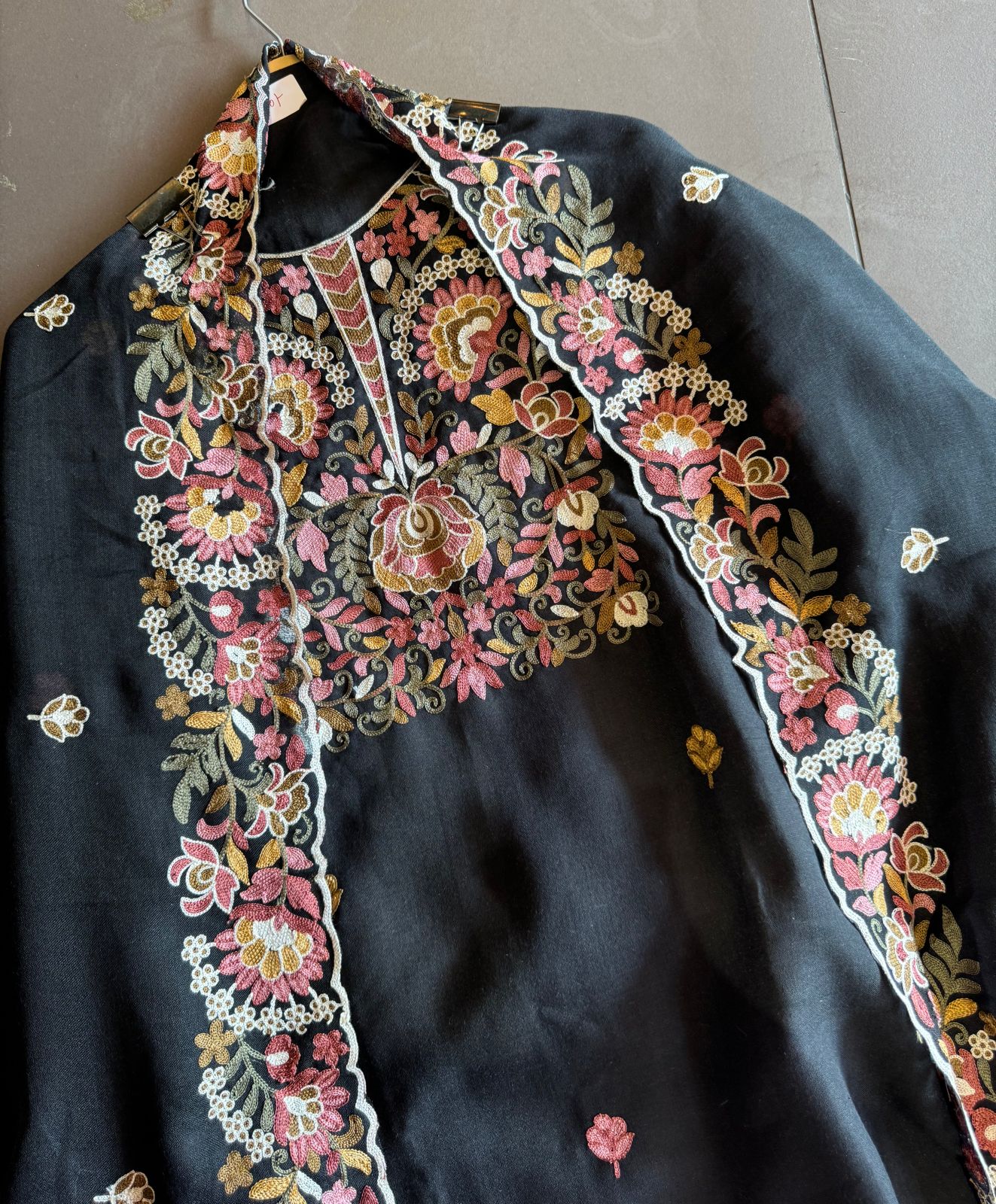 Soft cotton Linen shirt with thread embroidery done on the neckline