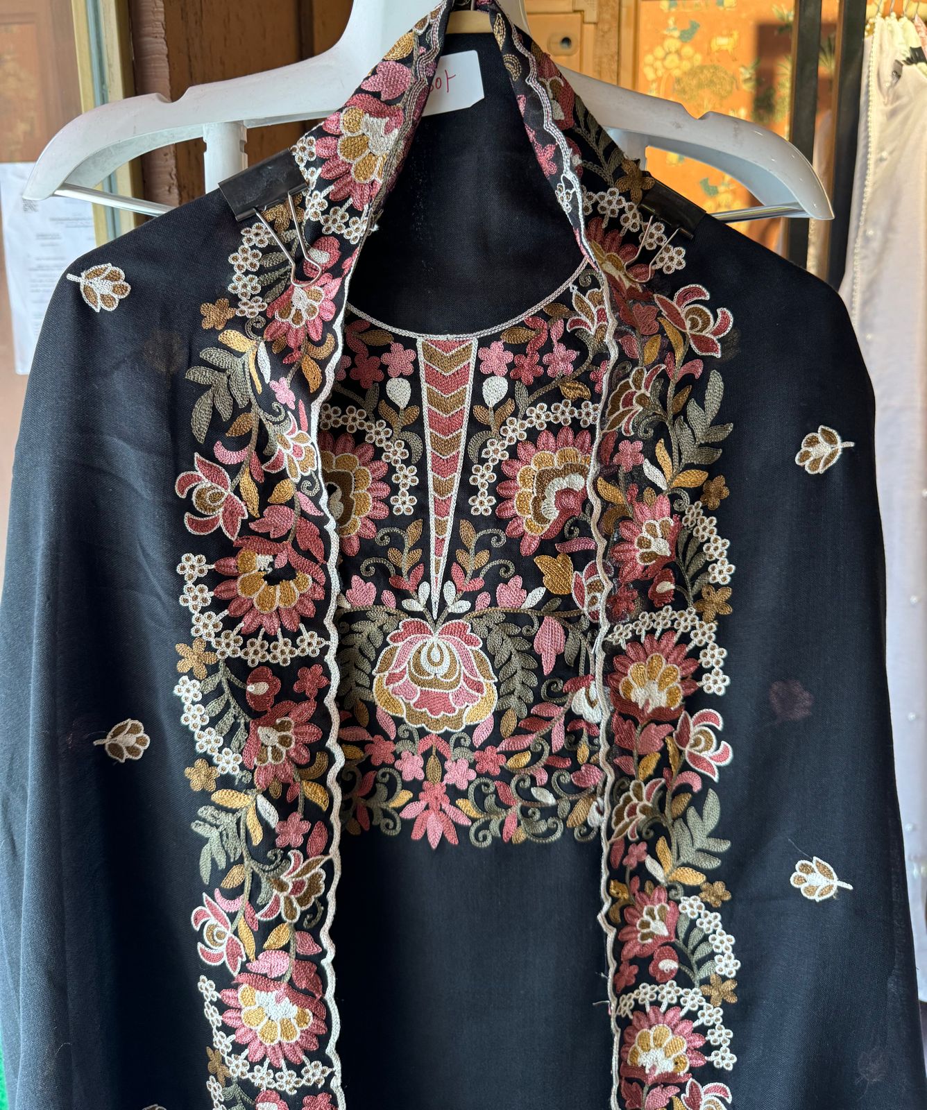 Soft cotton Linen shirt with thread embroidery done on the neckline