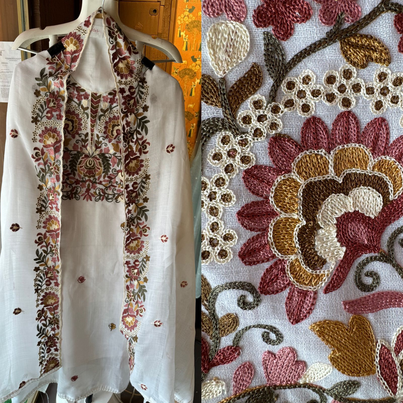 Soft cotton Linen shirt with thread embroidery done on the neckline