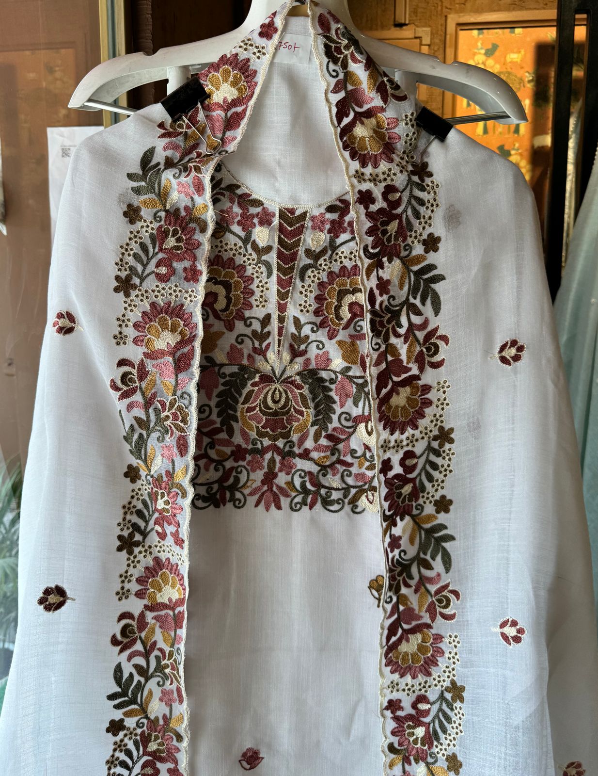 Soft cotton Linen shirt with thread embroidery done on the neckline