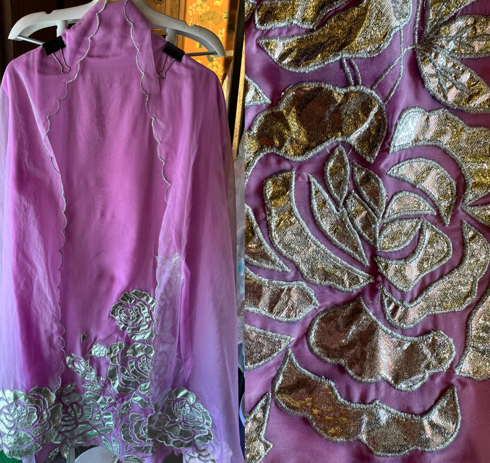 Soft organza Unstitched Shirt with Shimmer Patchwork done on the shirt front