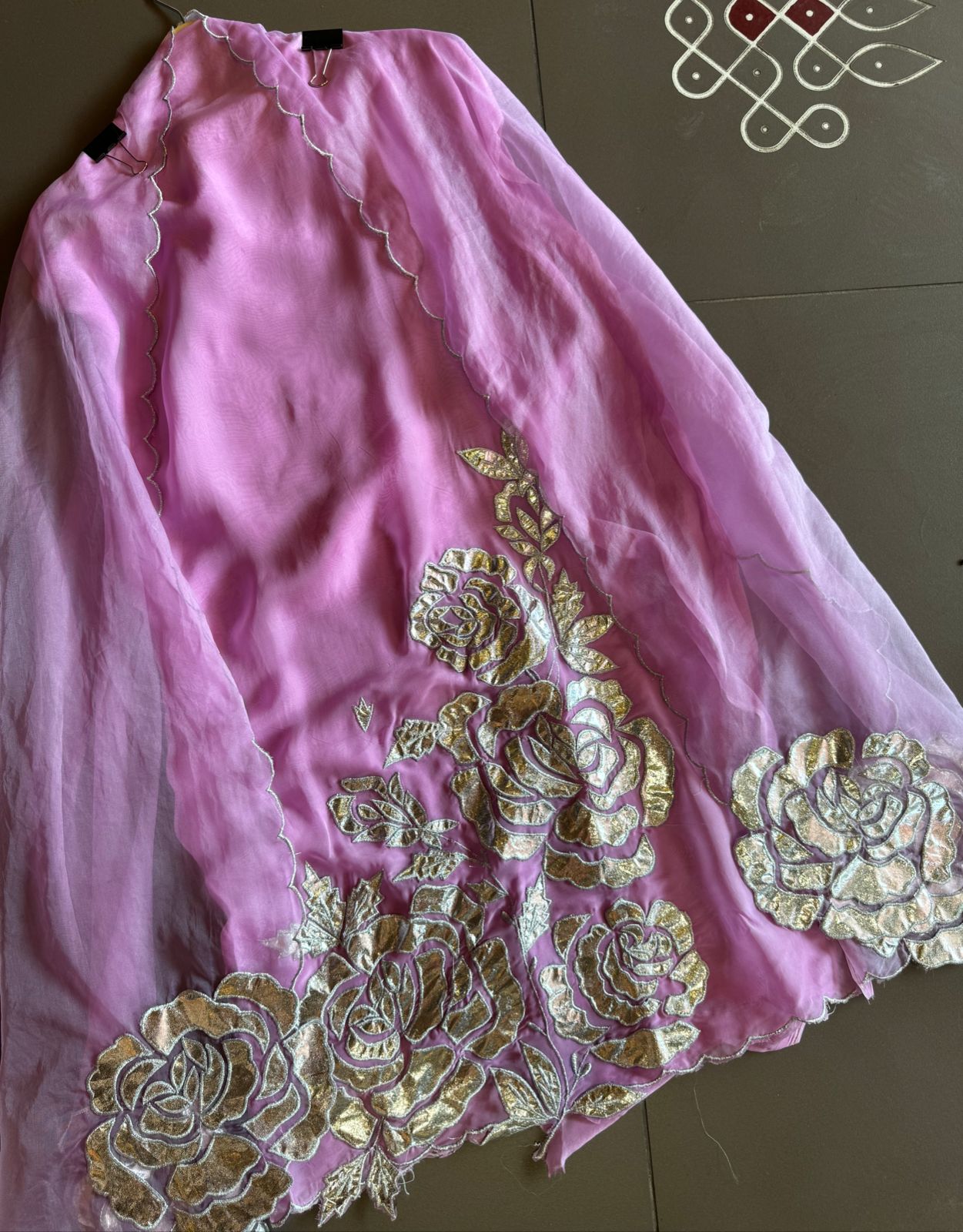 Soft organza Unstitched Shirt with Shimmer Patchwork done on the shirt front