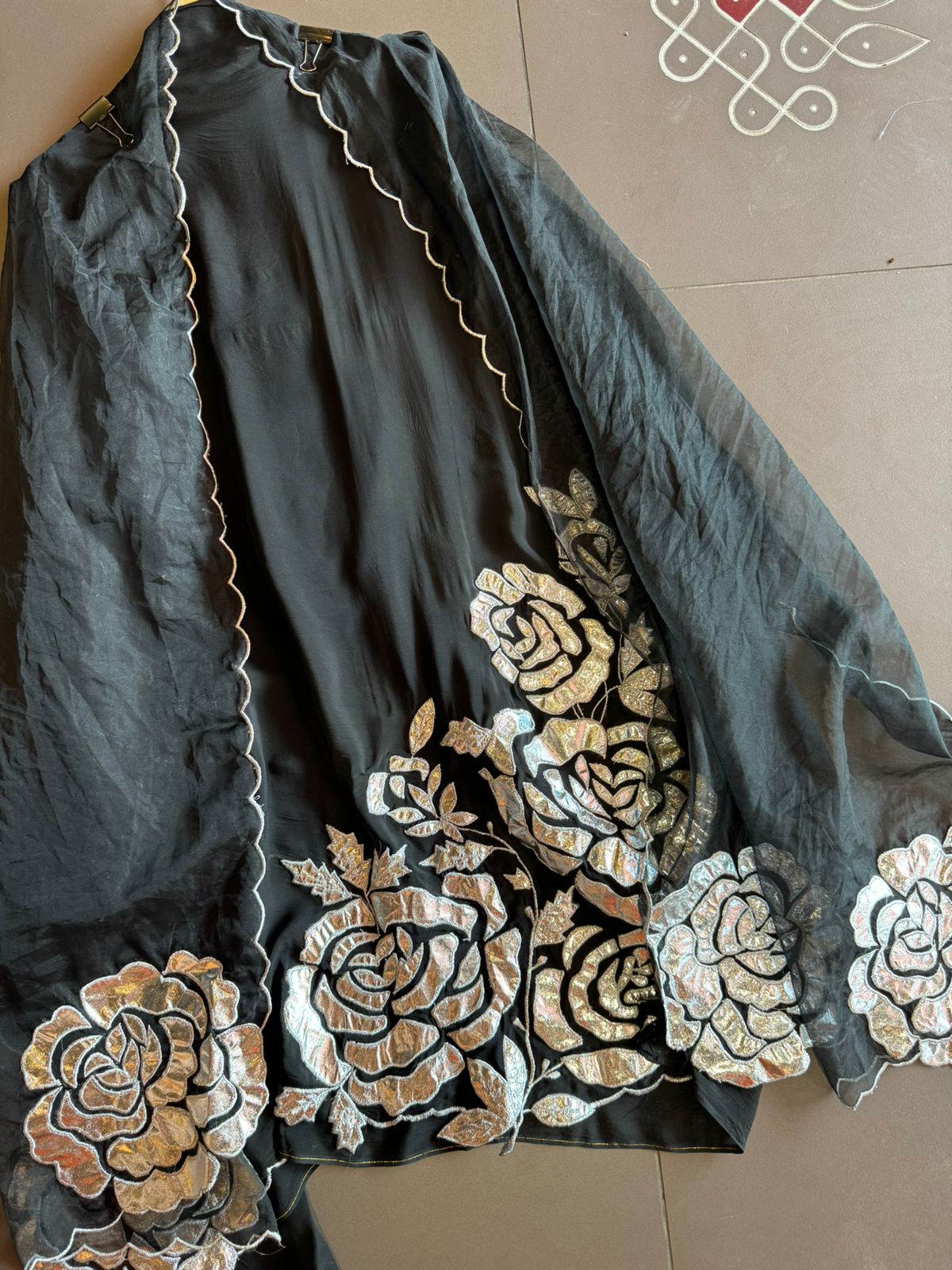 Soft organza Unstitched Shirt with Shimmer Patchwork done on the shirt front