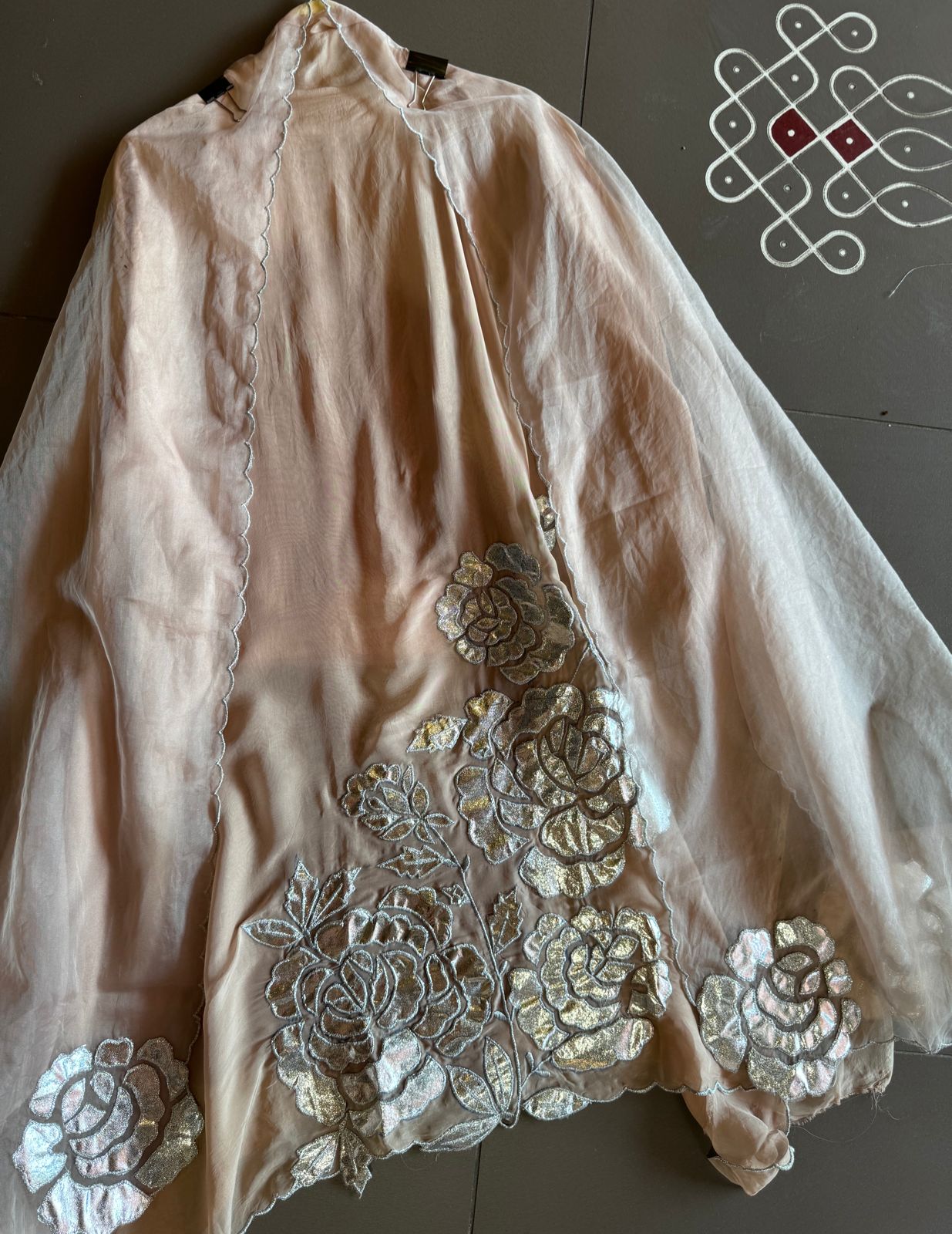 Soft organza Unstitched Shirt with Shimmer Patchwork done on the shirt front