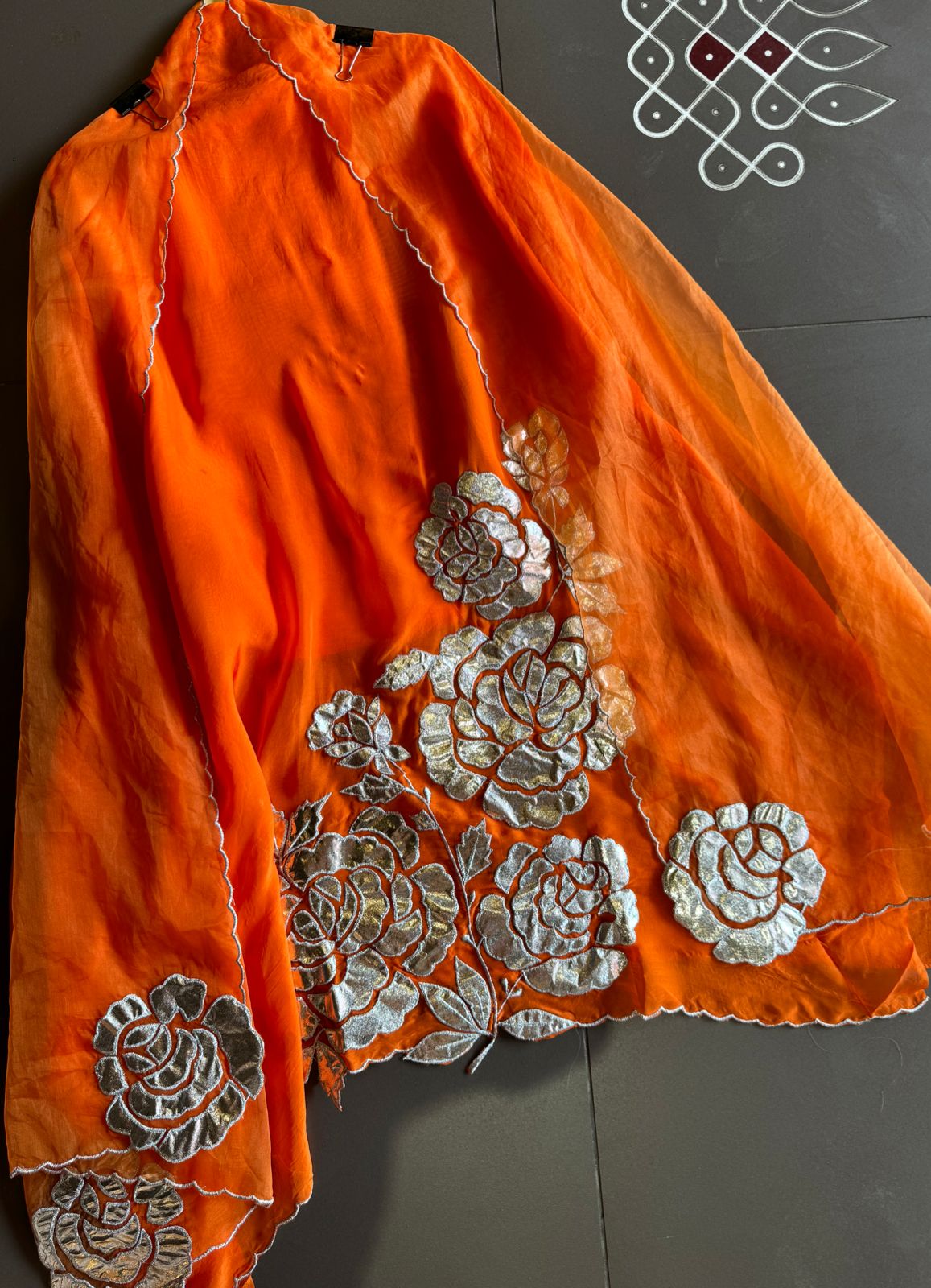 Soft organza Unstitched Shirt with Shimmer Patchwork done on the shirt front