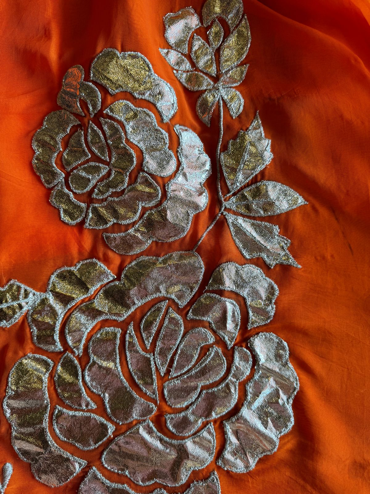 Soft organza Unstitched Shirt with Shimmer Patchwork done on the shirt front