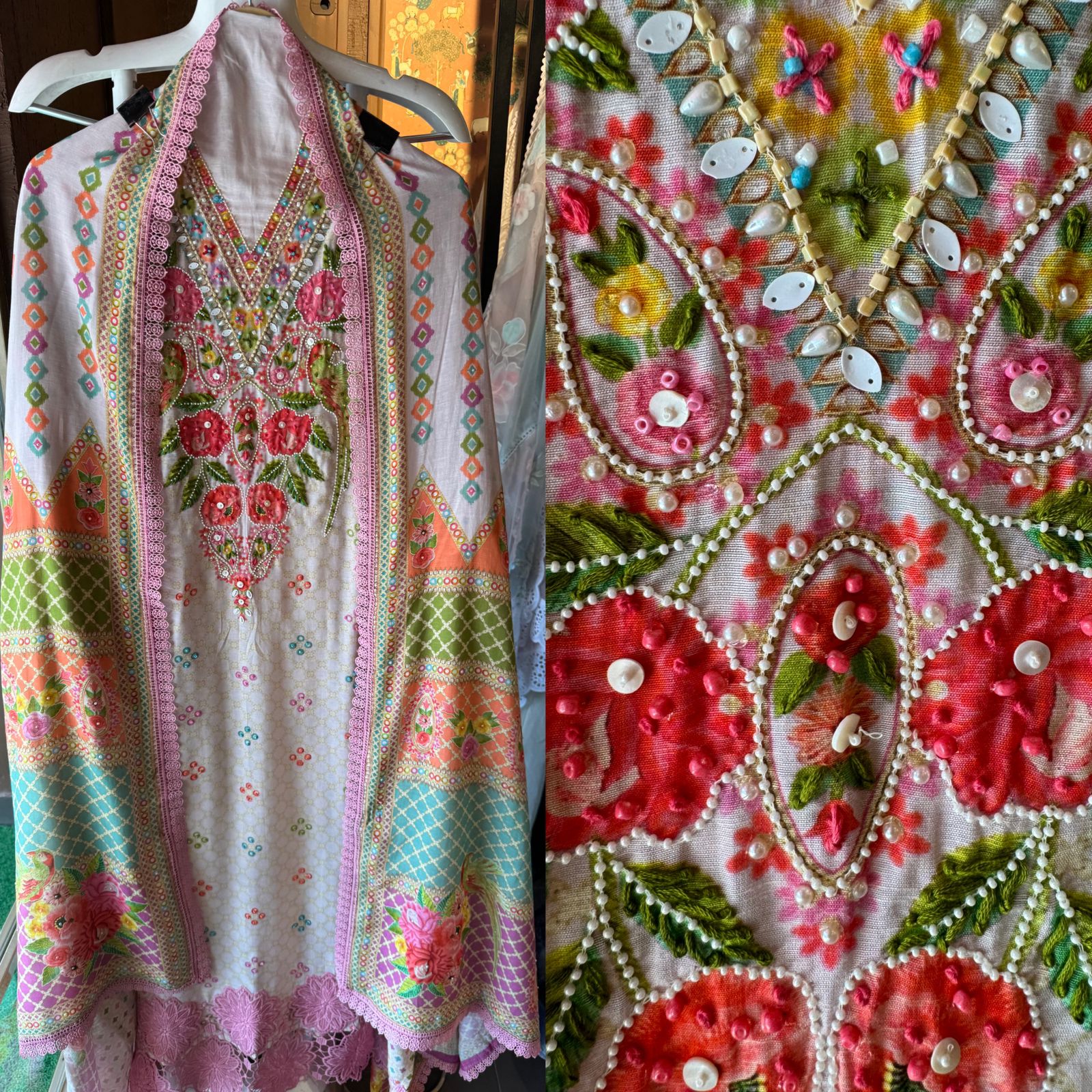 Pure tango linen cotton Full size digital printed shirt with very beautiful handwork detailings