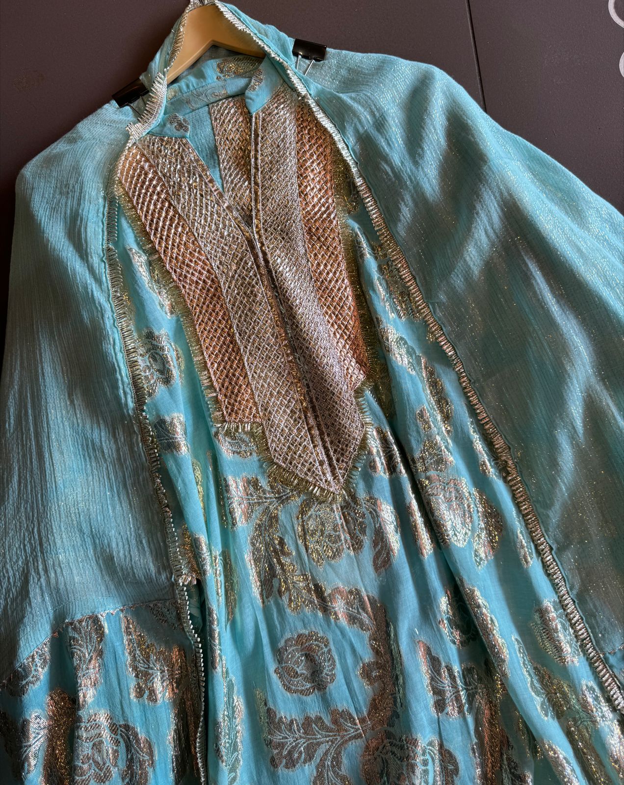 Pure Mul cotton shimmer jacquard shirt with gotta work done on the neckline