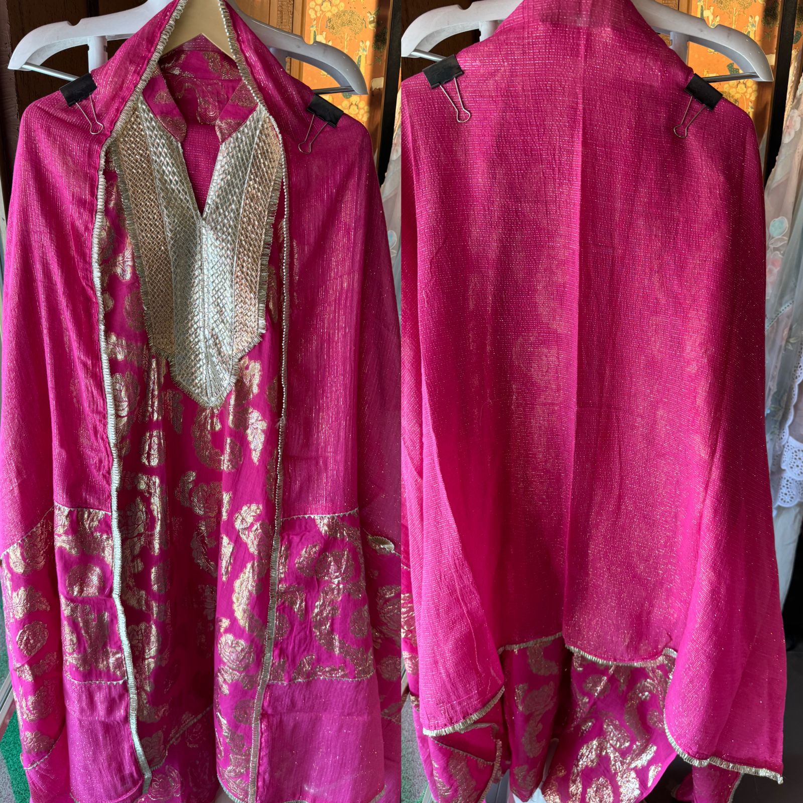 Pure Mul cotton shimmer jacquard shirt with gotta work done on the neckline