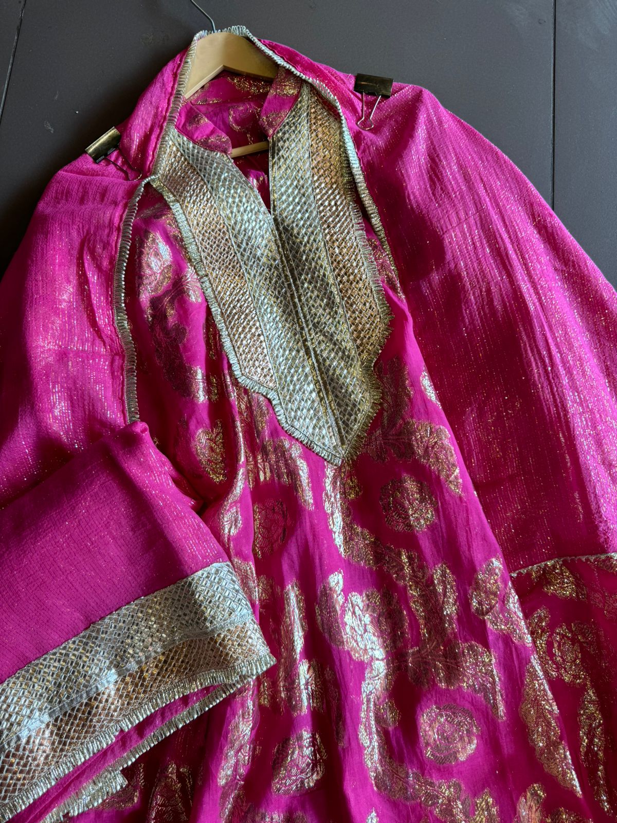 Pure Mul cotton shimmer jacquard shirt with gotta work done on the neckline