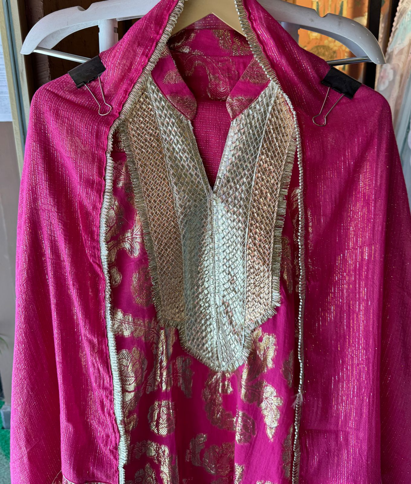 Pure Mul cotton shimmer jacquard shirt with gotta work done on the neckline