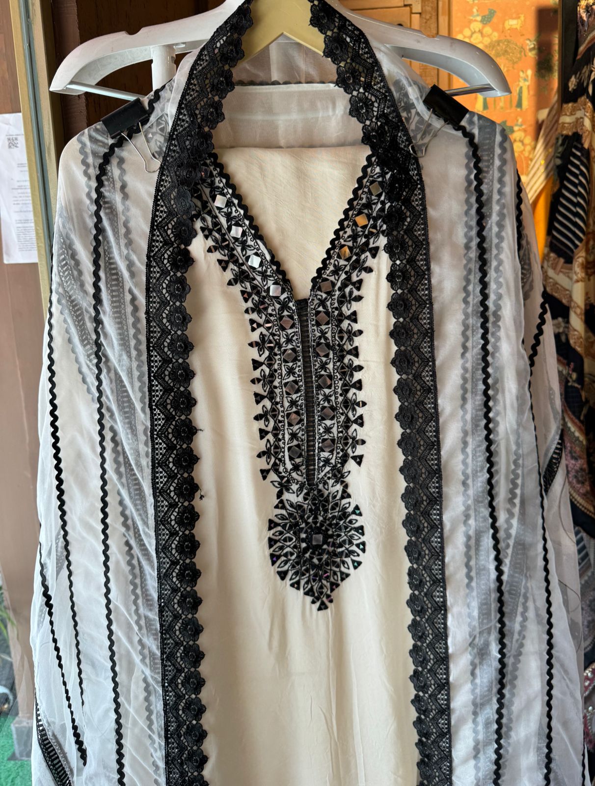 Soft organza Unstitched shirt with Crochia Laces attached