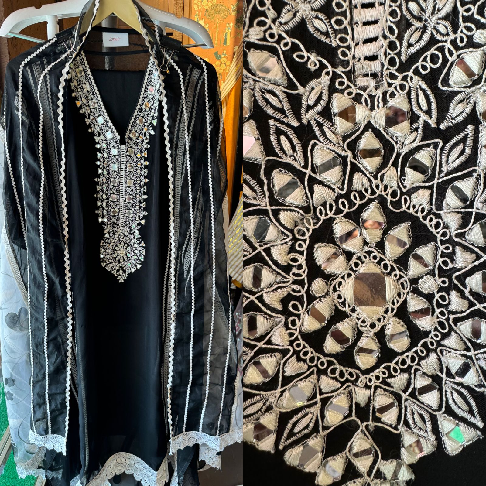 Soft organza Unstitched shirt with Crochia Laces attached